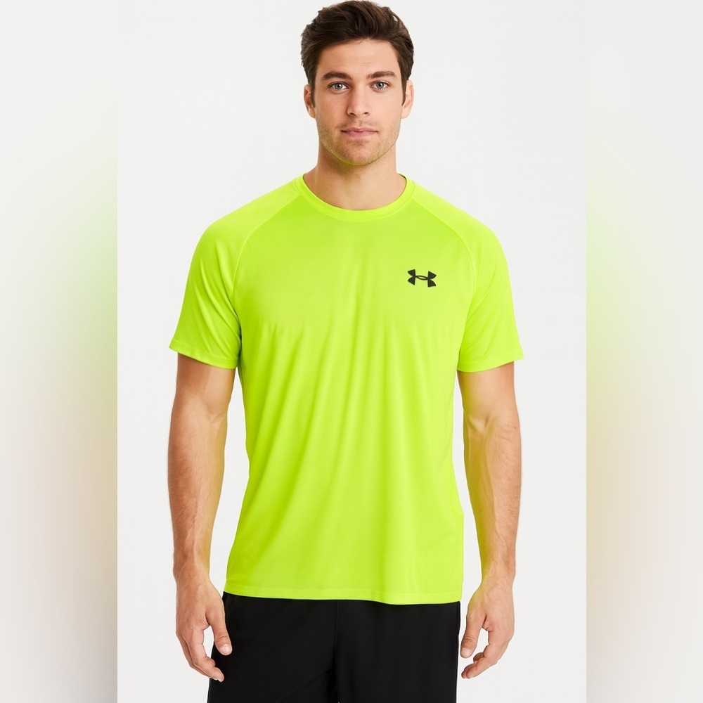 Under Armour Tech Tee size large in Highlighter Yellow​​​​​​​​​​​​​​​